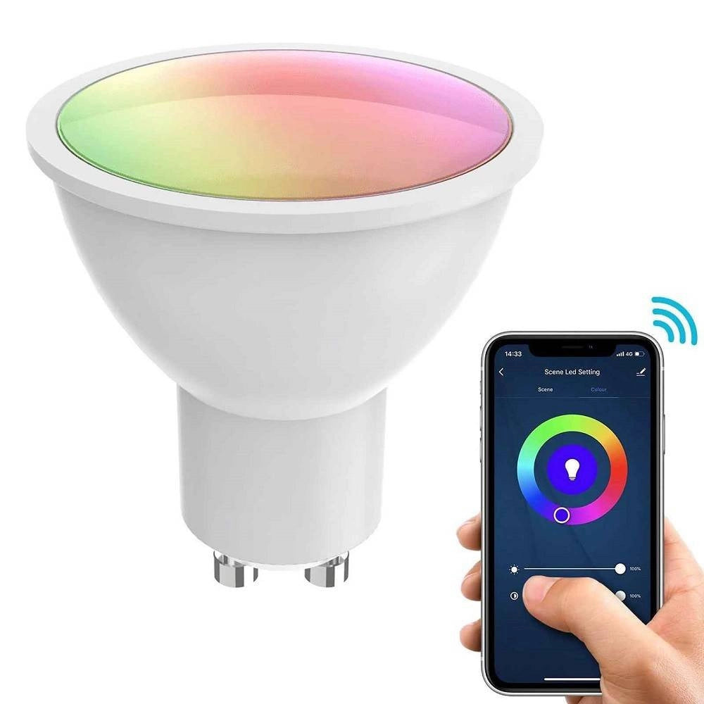 Trade Shop - Faretto Smart Incasso Tondo Brillantini Led 5 W Gu10 Rgb Wifi Alexa Google Home - Silver