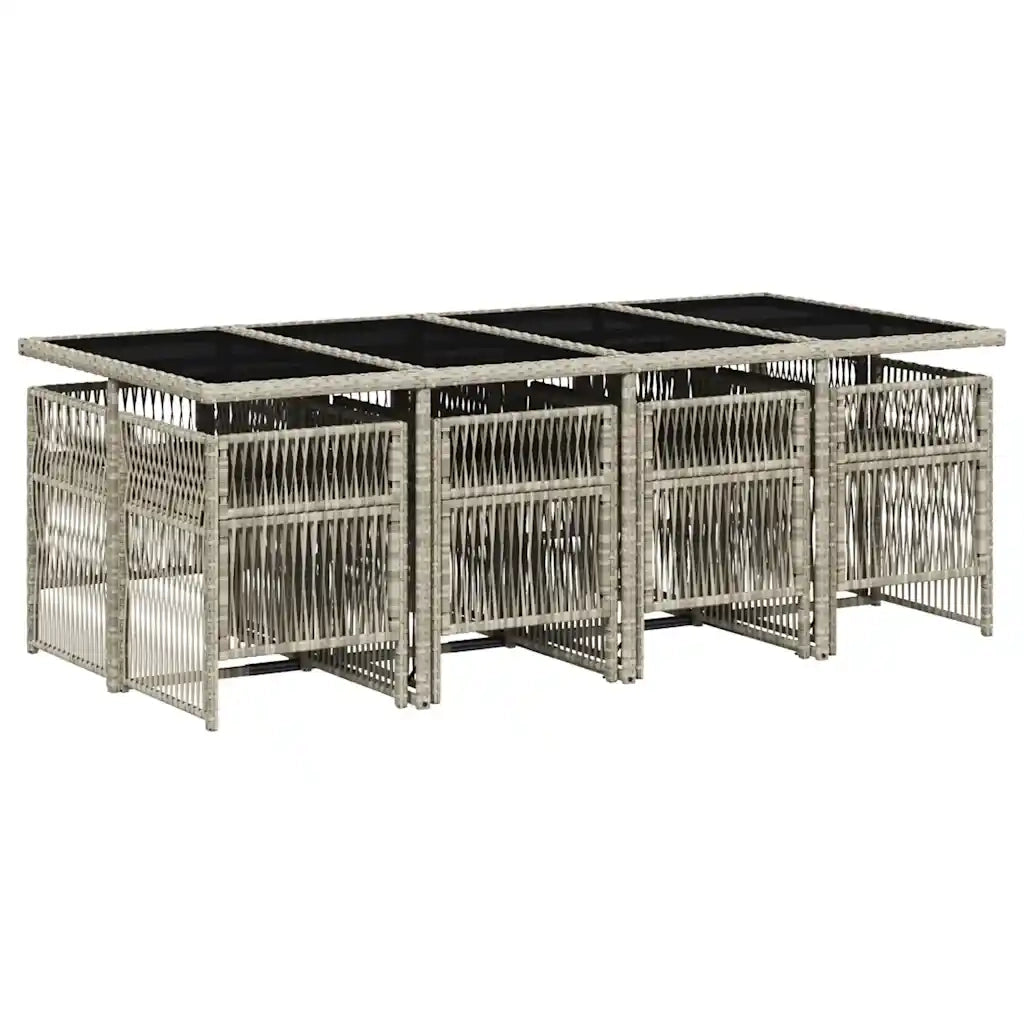 Set Pranzo da Giardino 9pz con Cuscini Grigio Chiaro Polyrattan