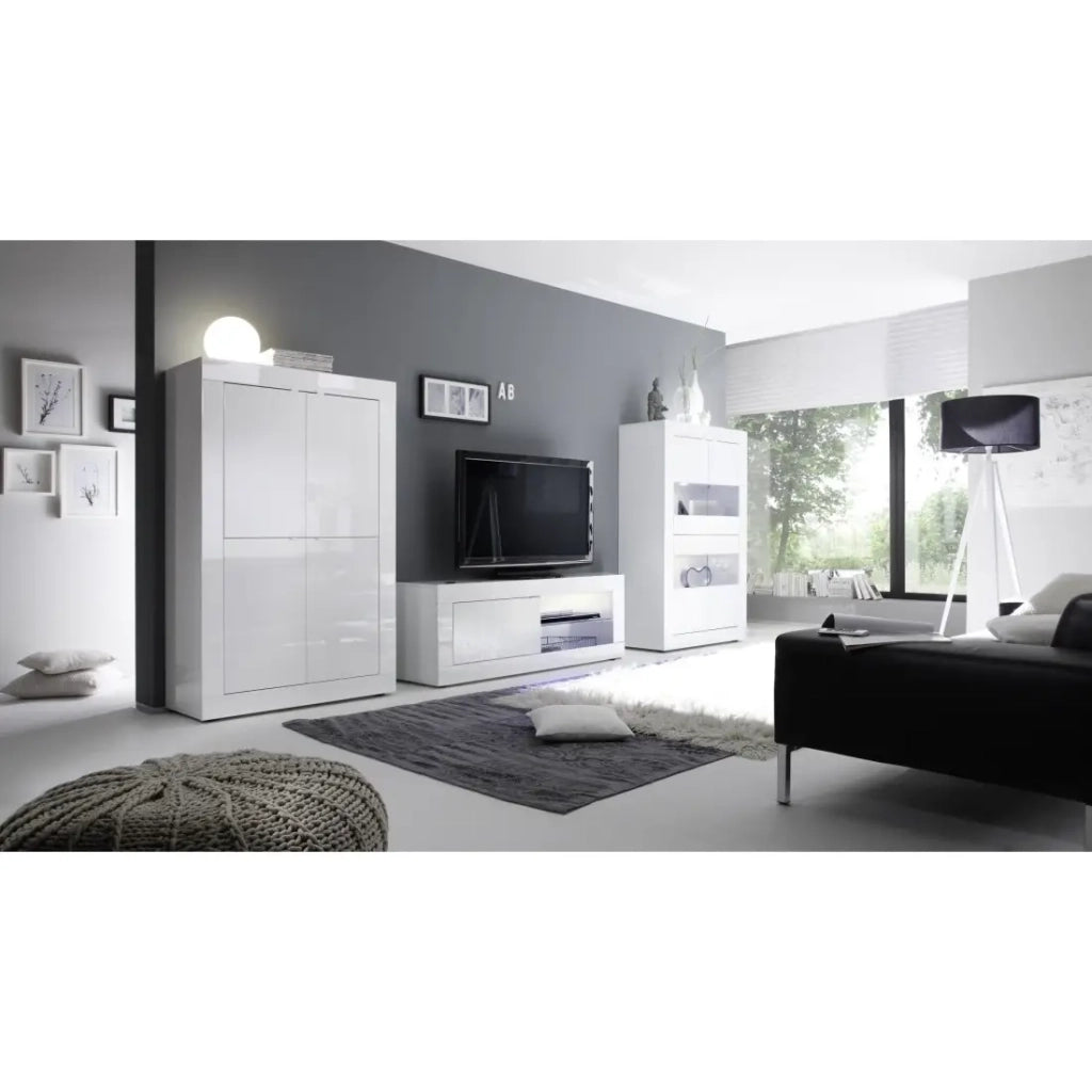 Mobile TV 1 porta ISORA - Bianco lucido - Design moderno ed elegante