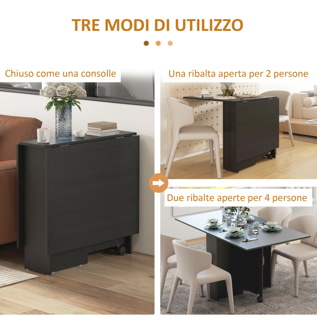 Tavolo Pieghevole Salvaspazio Allungabile ¨C Xylo ¨C 6 Persone Nero con Ruote