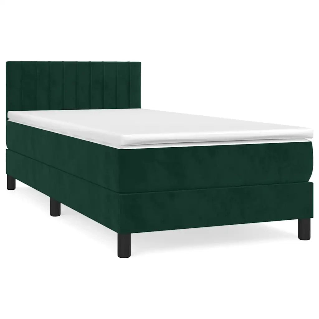 Letto singolo | Letto per adulti | Giroletto a Molle con Materasso Verde Scuro 90x200 cm Velluto