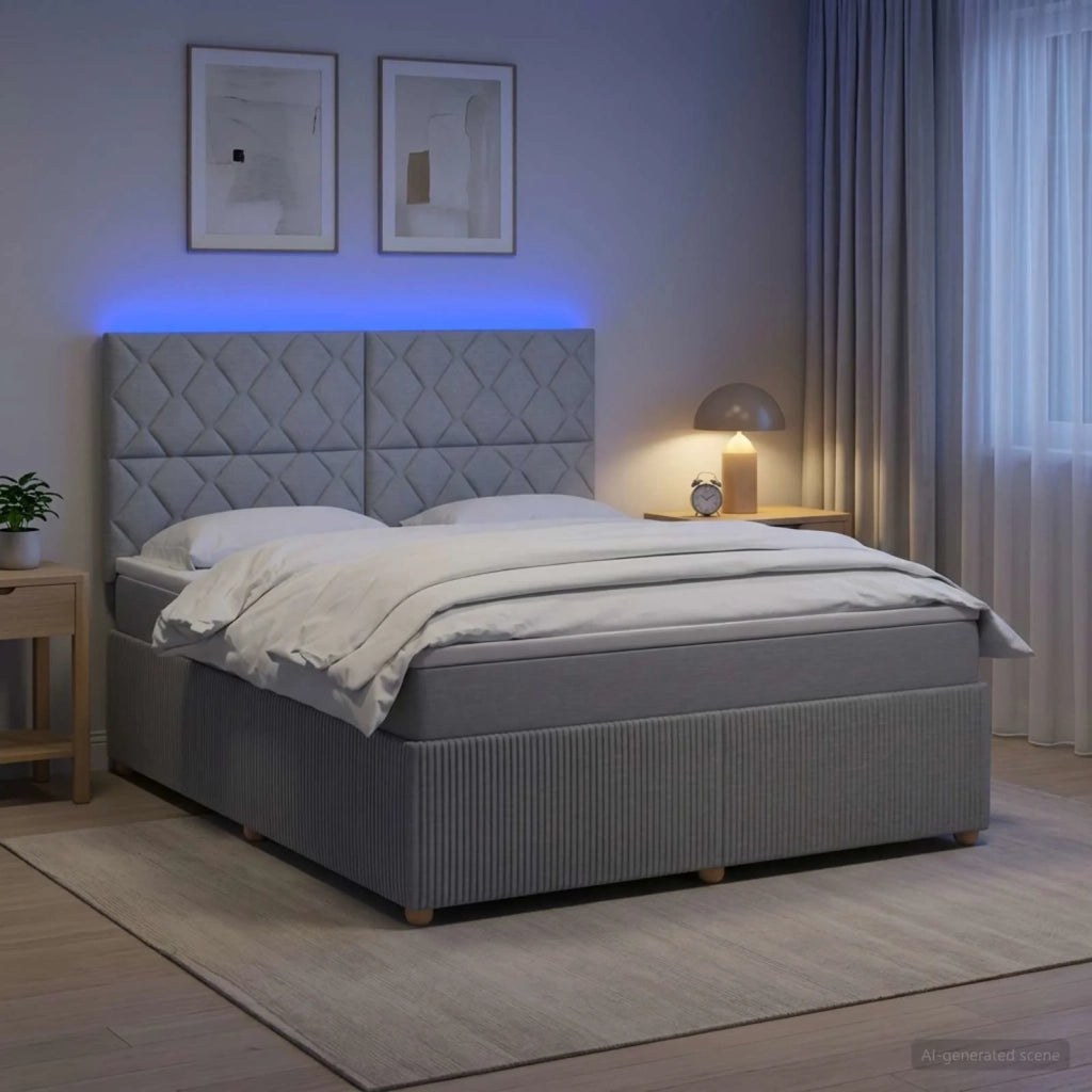 Letto Box Spring LED con Materasso Grigio Chiaro 140 x 200 cm 3455881