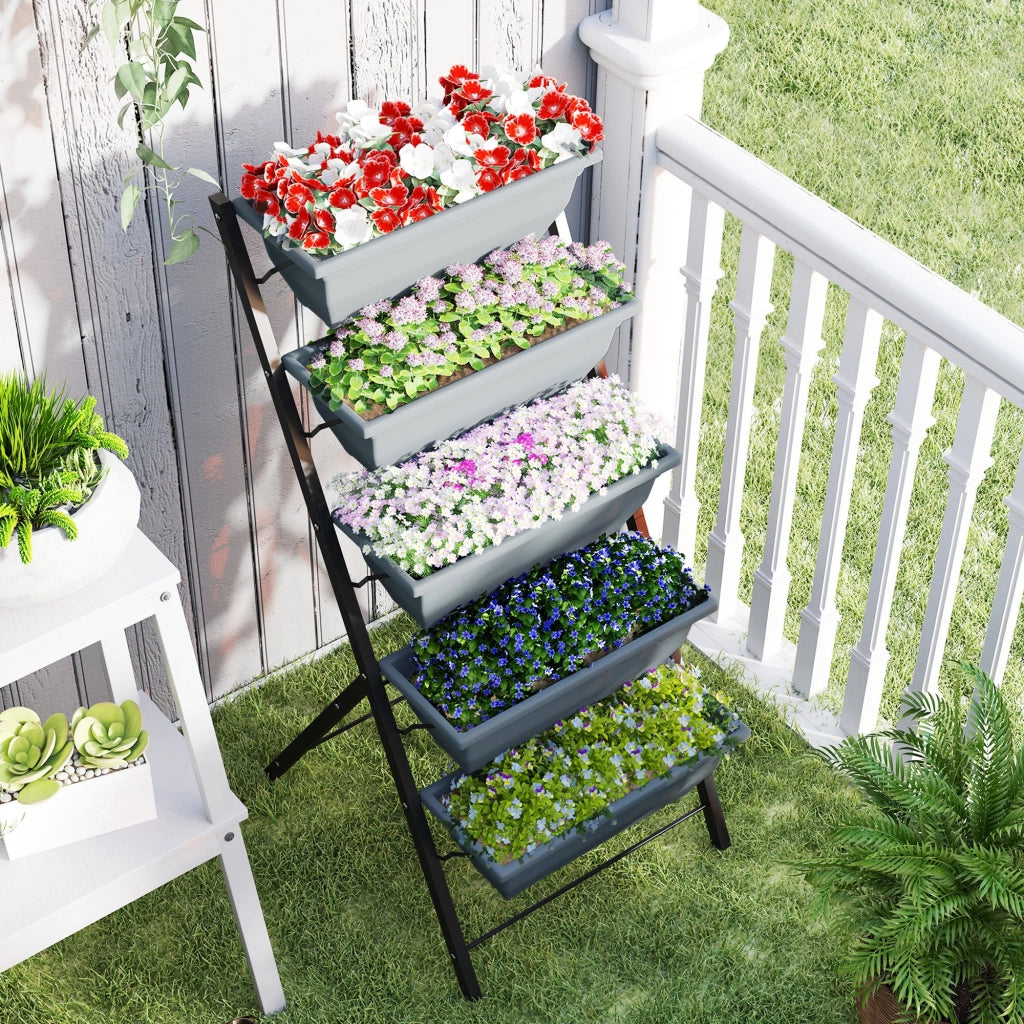 Fioriera Rialzata 5 Livelli ¨C Xylo ¨C Acciaio Grigio Verticale per Giardino Balcone