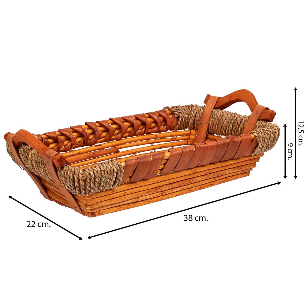 Vassoio in vimini e legno 38x22x9/12,5h cm