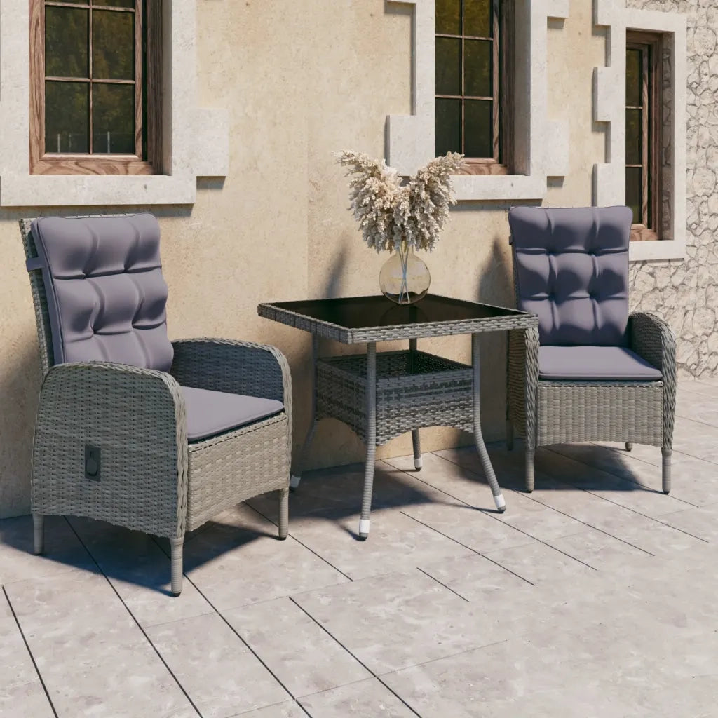 Set da Pranzo da Giardino 3 pz | Set Salotto da Giardino in Polyrattan e Vetro Grigio