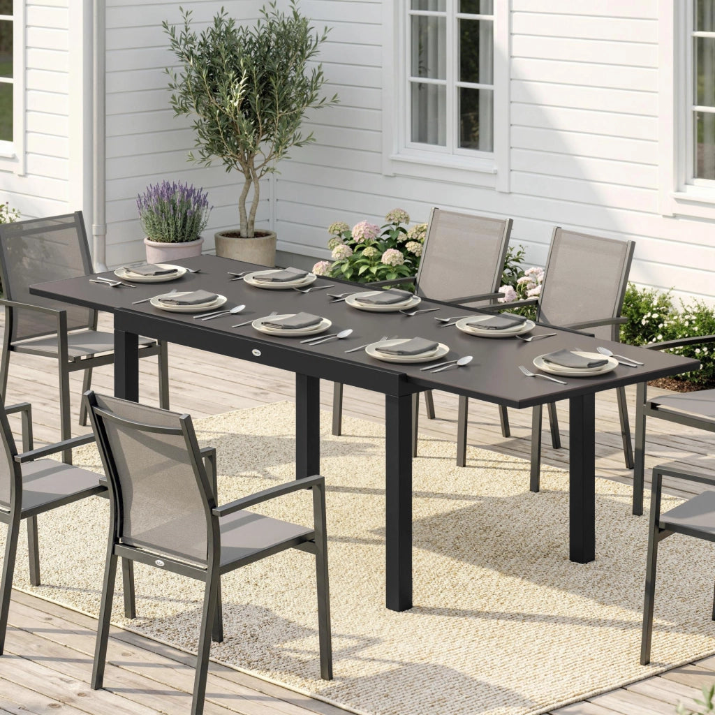 Tavolo da Giardino Allungabile ¨C Minimal ¨C Vetro Temperato, Alluminio, Nero, 140/240x90 cm