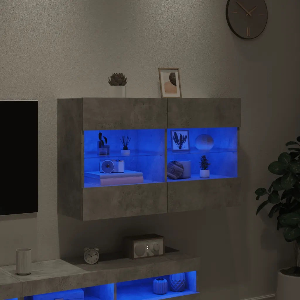 Mobile TV a Parete | Armadietto TV | Mobile Porta TV con Luci LED Grigio Cemento 98,5x30x60,5 cm
