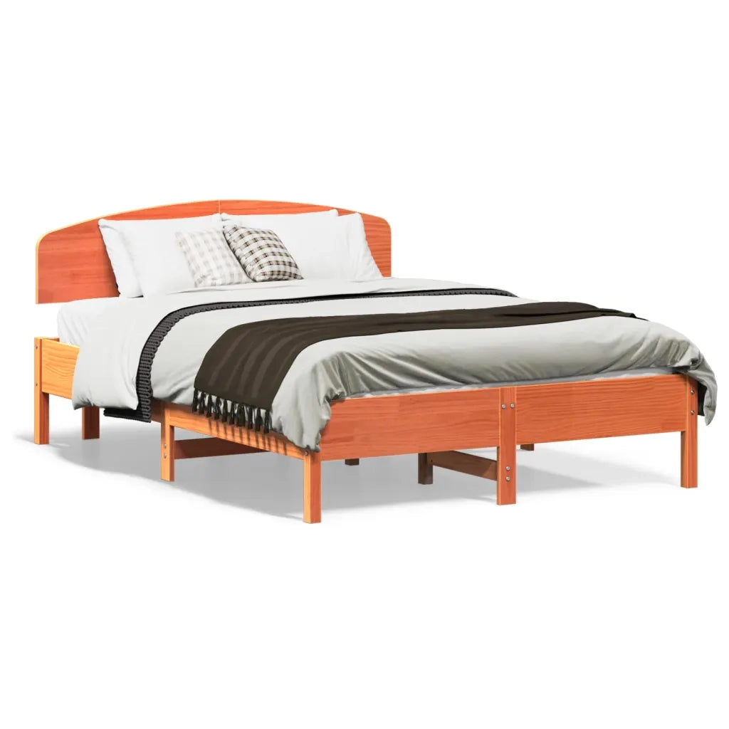 Letto senza Materasso-Struttura Letto Marrone Cera 135x190 cm in Legno di Pino 587745