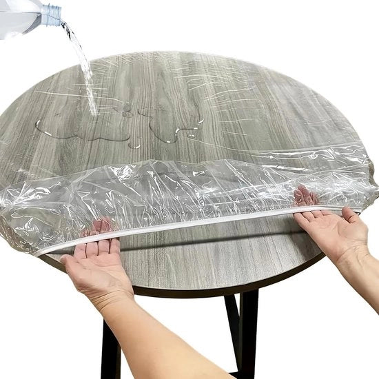 Tappeto da tavolo trasparente e impermeabile a forma rotonda con elastico 120-140 cm - ideale per l'esterno