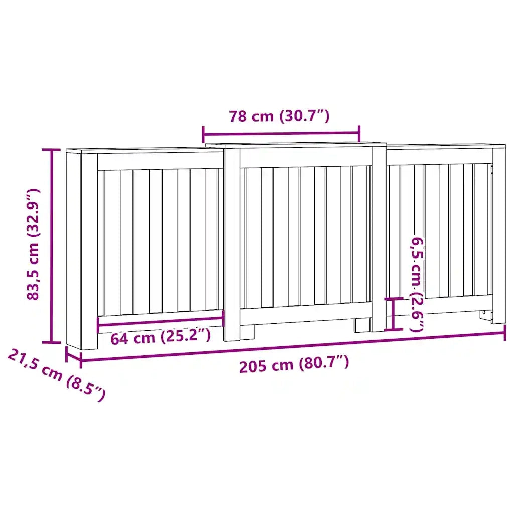 Copertura Termosifone Legno Antico 205x21,5x83,5 cm Multistrato 852769