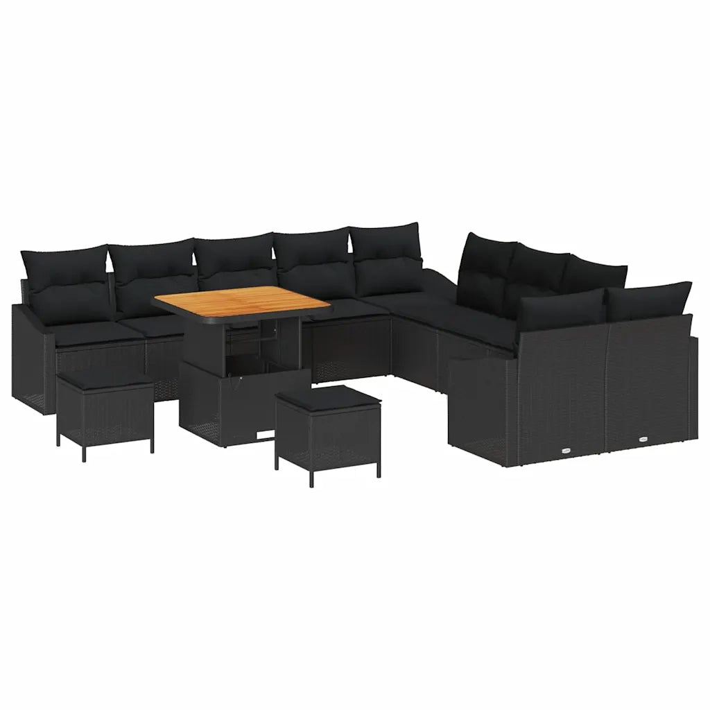 Set Divano da Giardino con cuscino 13 pcs Nero Poly Rattan