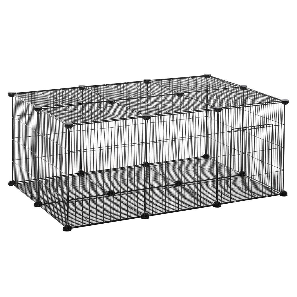 Gabbia per Conigli e Piccoli Animali ¨C Xylo ¨C 22 Pannelli Modulabili in Metallo con Porta, Nero, 105x70x45cm