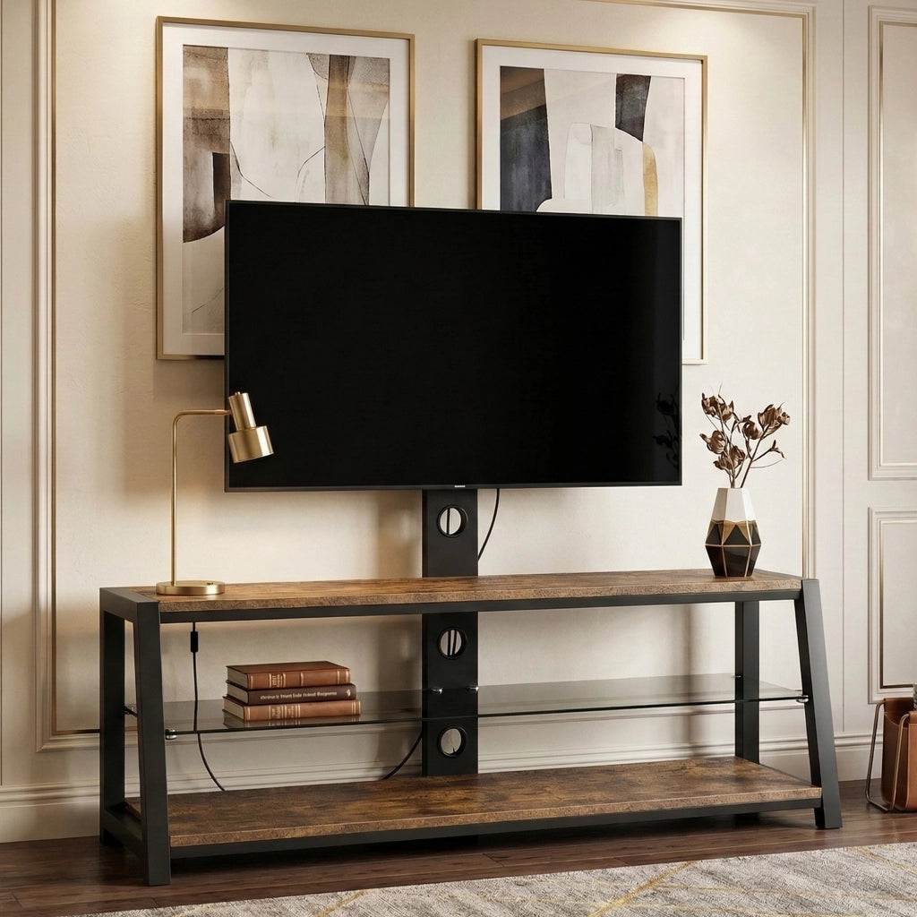 Cassettiera per TV marrone in MDF e metallo lunghezza 116 cm
