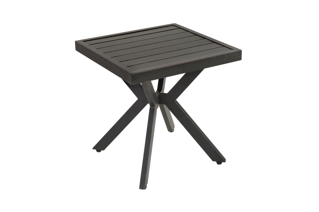 Tavolino da giardino quadrato con piano d'appoggio; facile da pulire; per patio e piscina; in alluminio; marrone scuro; 45×45×47 cm