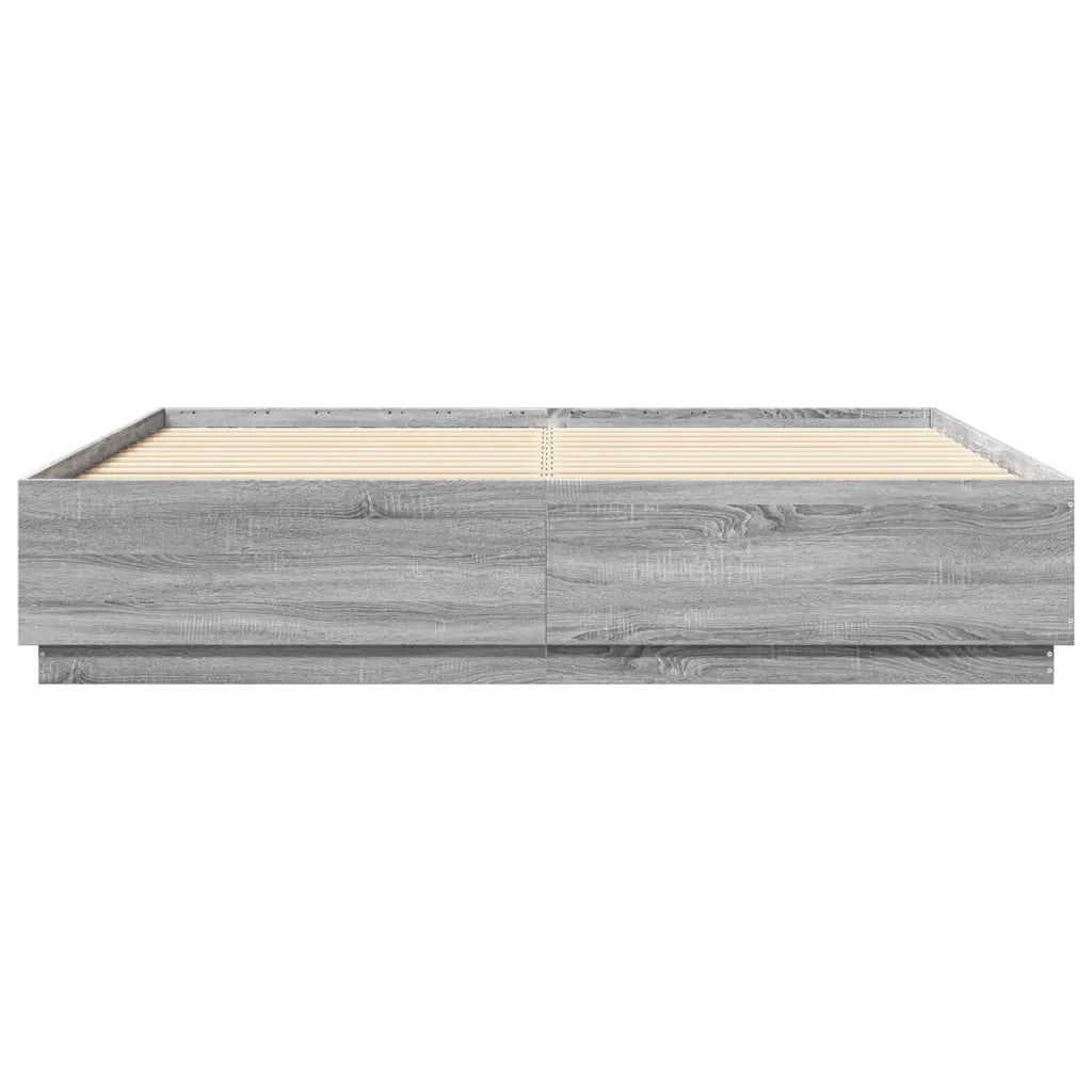 Letto matrimoniale | Letto per adulti | Giroletto Luci LED Grigio Sonoma 200x200 cm Legno Multistrato
