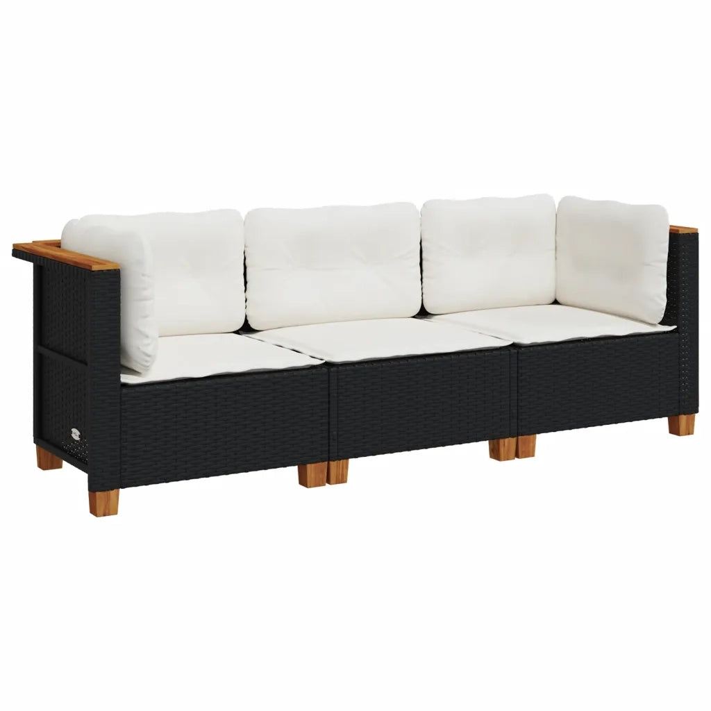 Divano da Giardino a 3 Posti con Cuscini-Sofa da Giardino-Divano da esterno Nero in Polyrattan 108380