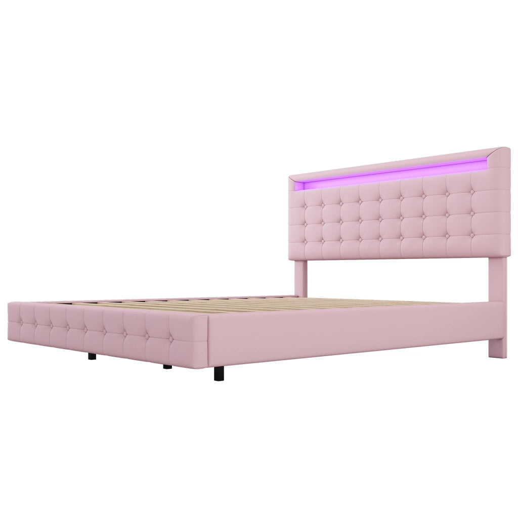 Letto Imbottito con LED e Testiera Regolabile ¨C MINIMAL ¨C Rosa 140x200