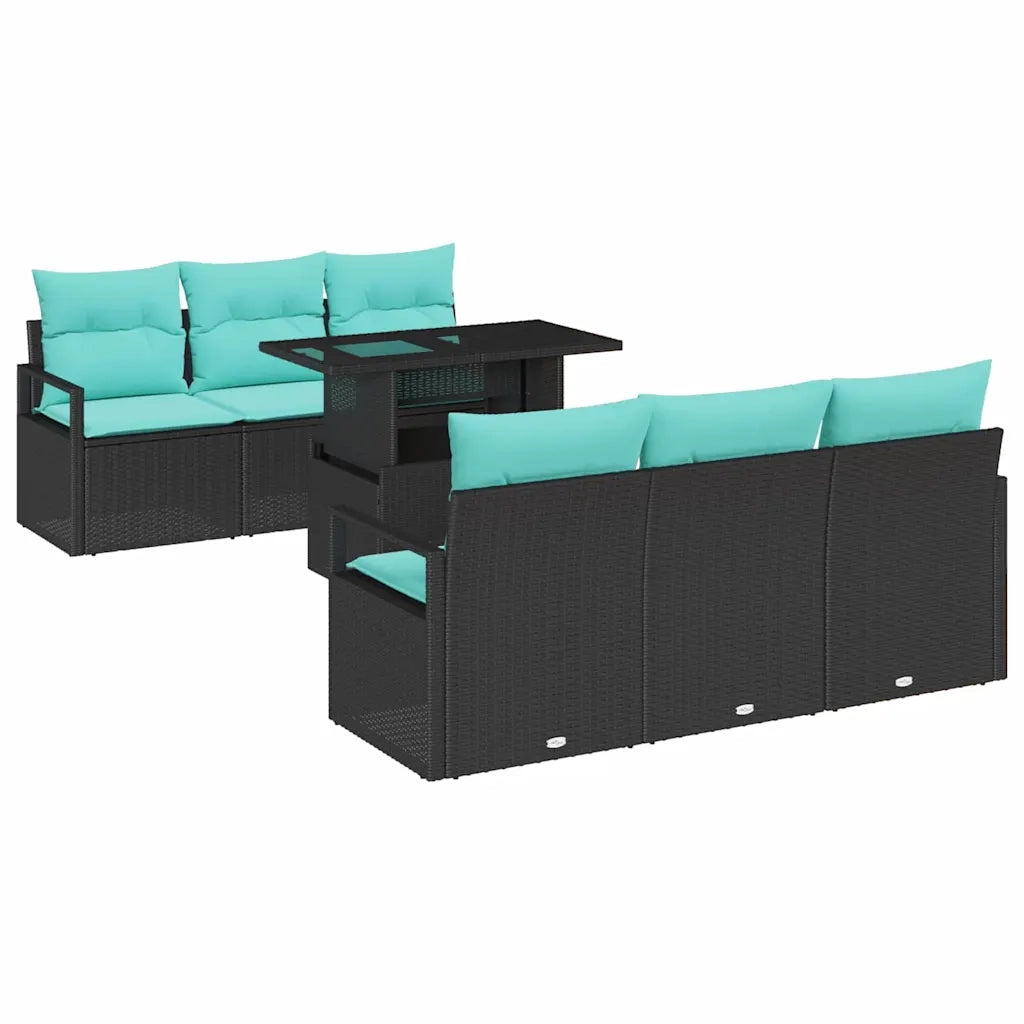 Set Divano da Giardino con cuscino 7 pcs Nero e Blu polyrattan 3348752