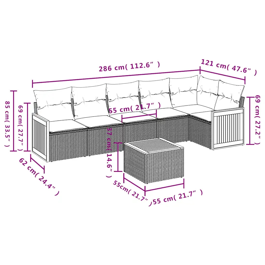 Set Divani da Giardino 7 pz con Cuscini Grigio in Polyrattan 3227678