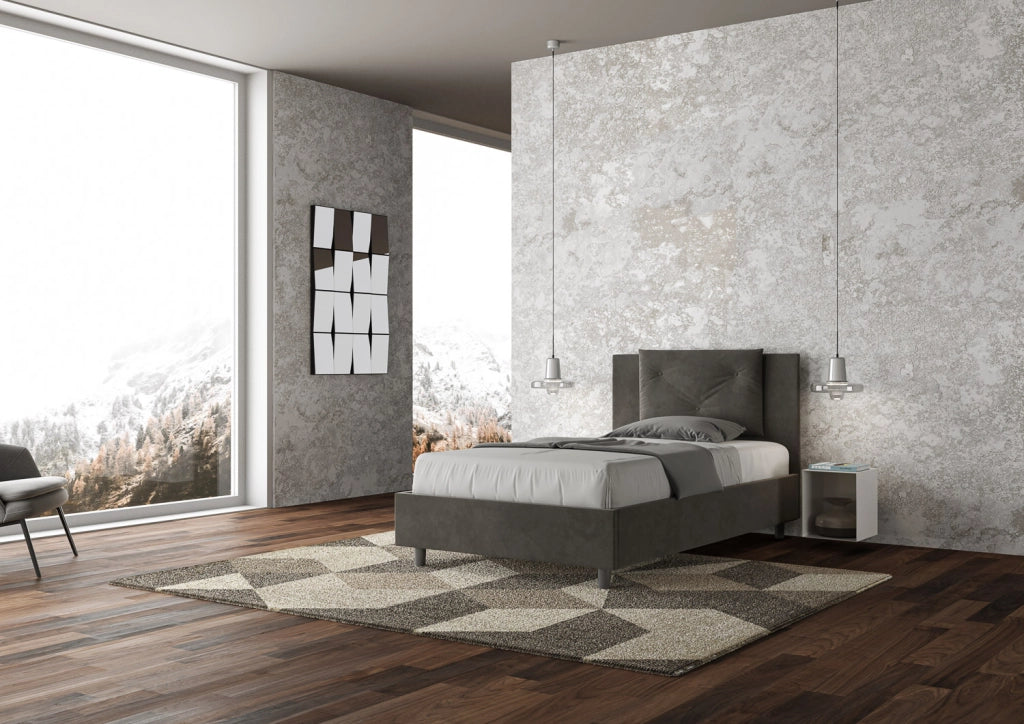 BS COM Letto una piazza e mezza senza rete imbottito 110x190 microfibra grigio