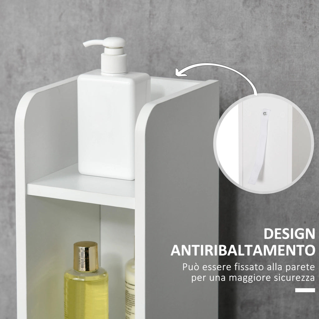 Colonna Bagno con Armadietti e Mensole ¨C Minimal ¨C Legno Bianco e Grigio 15x17x120
