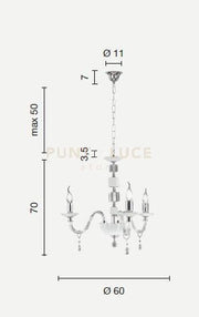 LAMPADARIO LIVIA 3 LUCI TORTORA- TRASPARENTE E CROMO ATTACCO E14 D.60CM