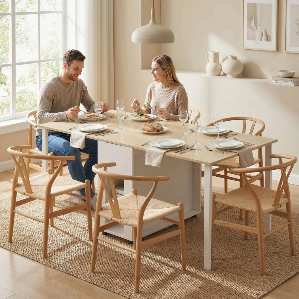 Tavolo Pieghevole per 6 Persone con Cassetti e Ripiani ¨C Minimal ¨C Legno