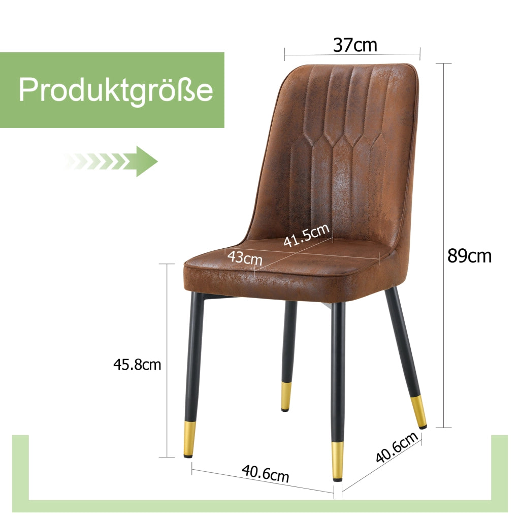 Set di 2 sedie da pranzo moderne in tessuto tech marrone con gambe in metallo nero