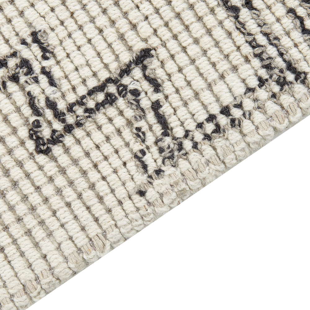 Tappeto beige e nero lana 80 x 150 cm trapuntato a mano motivo geometrico boho soggiorno camera da letto