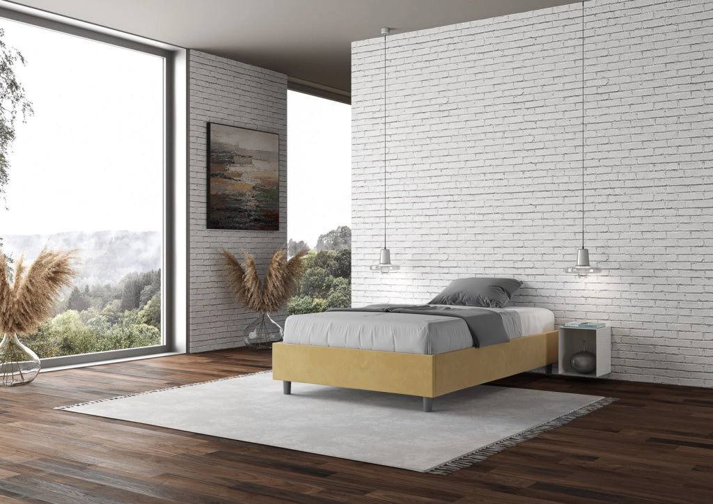 BS COM Letto una piazza e mezza con rete imbottito 110x210 microfibra ocra
