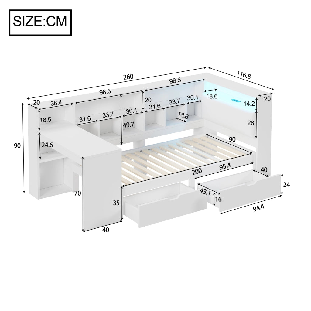 letto piattaforma in mdf e compensato bianco 90 x 200 cm