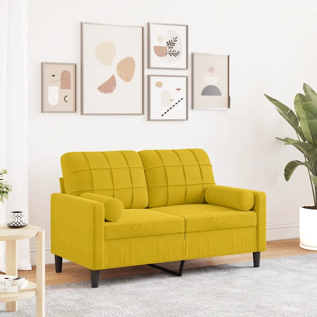 Divano a 2 Posti con Cuscini-Sofa 2 Posti con Cuscini Giallo 120 cm in Velluto 126446