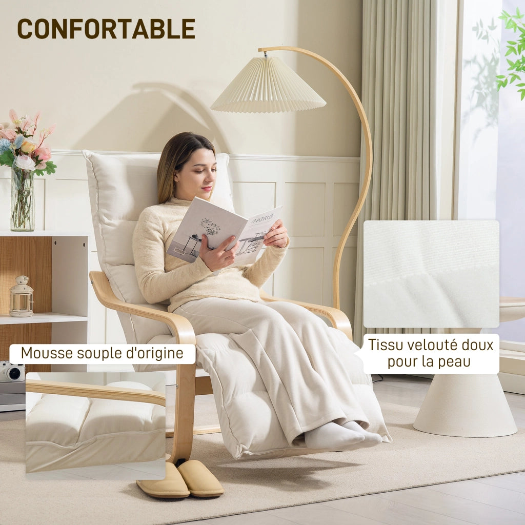 Poltrona relax in velluto crema ¨C Xylo ¨C con poggiapiedi regolabile e struttura in acciaio 67x93x105cm
