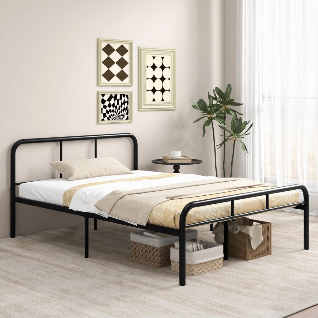 Letto piattaforma in metallo moderno con testiera e pedier facile da montare, Struttura per letto matrimoniale Nero-Letti e strutture