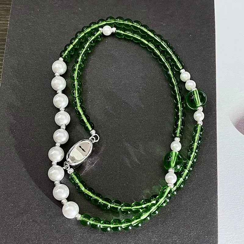 Collana vintage fatta a mano con perle di cristallo verde, regalo di Natale per donna, regalo di compleanno
