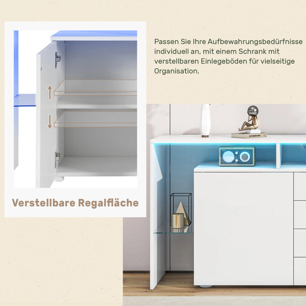 SIDEBOARD Contenitore 160x35x70 cm Bianco con LED e 4 cassetti