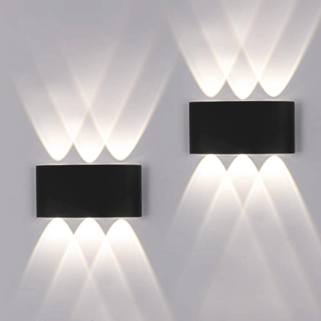 Set 2 Pezzi Applique LED da Parete 6 LED Design Mezzaluna IP65 Interno/Esterno Luce Naturale o Fredda Nero o Bianco Luce Naturale - Nero