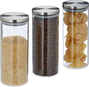 Set di conservazione a 3 pezzi - ermetico - coperchio in acciaio inossidabile - contenitore per pasta - 1,5 l - trasparente