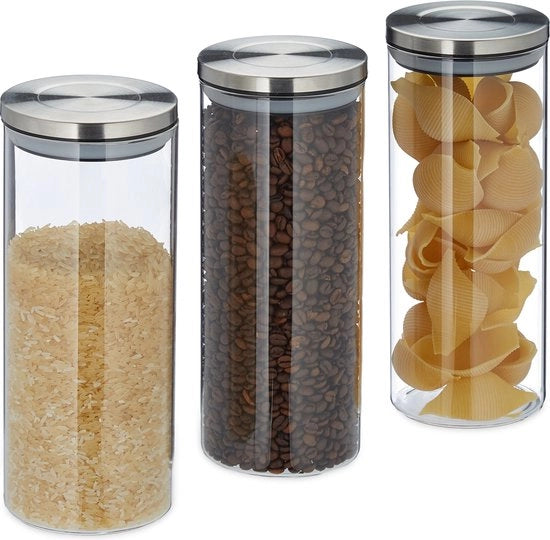 Set di conservazione a 3 pezzi - ermetico - coperchio in acciaio inossidabile - contenitore per pasta - 1,5 l - trasparente