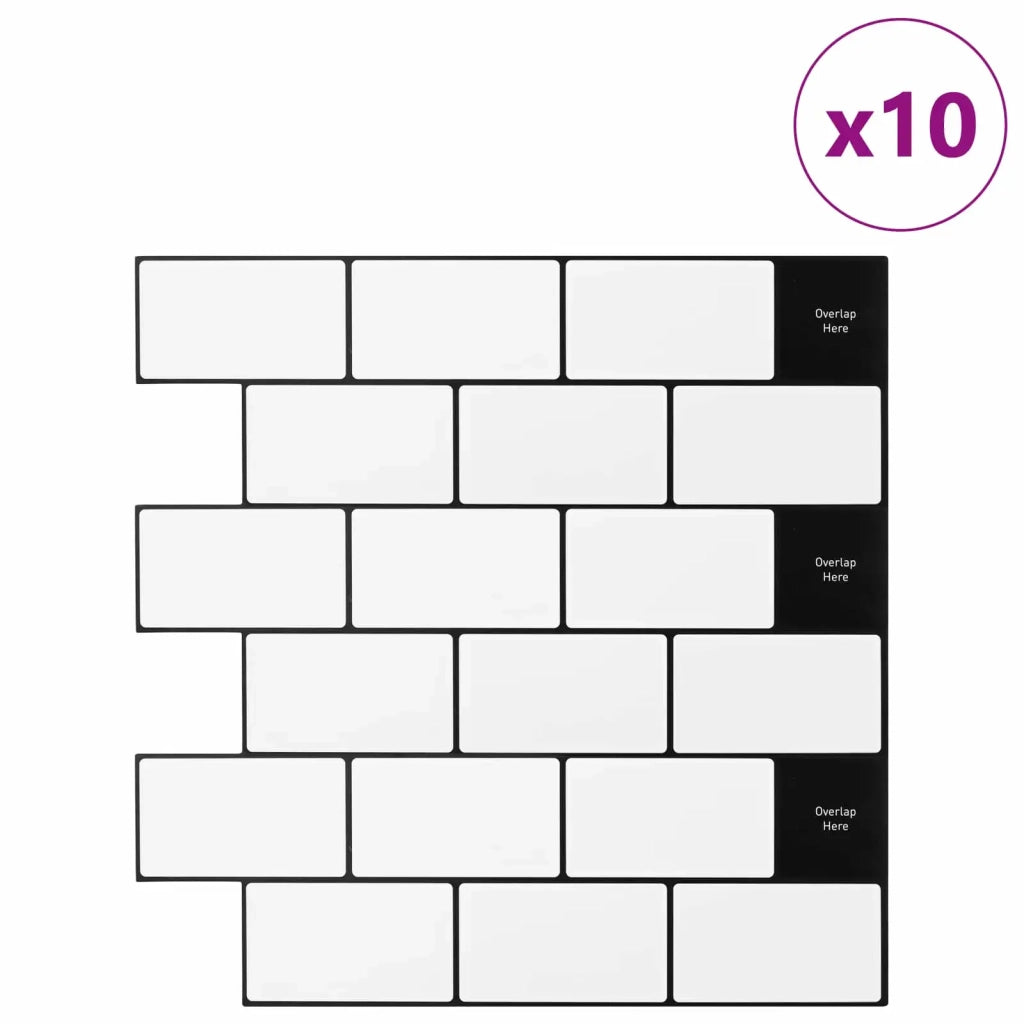 Piastrella subway 10 pcs Bianco e Nero 30 x 30 cm 42046123