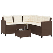 Divano da Giardino con Tavolo e Cuscini a L Marrone Polyrattan 369040