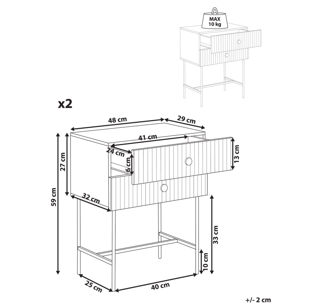Set di 2 comodini in MDF nero, 2 cassetti, mobili contenitori moderni per camera da letto