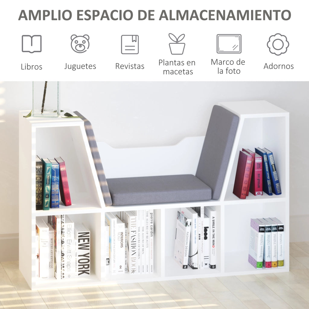 Libreria con Banco e Cuscino ¨C Minimal ¨C Bianco e Grigio 102x30x61cm