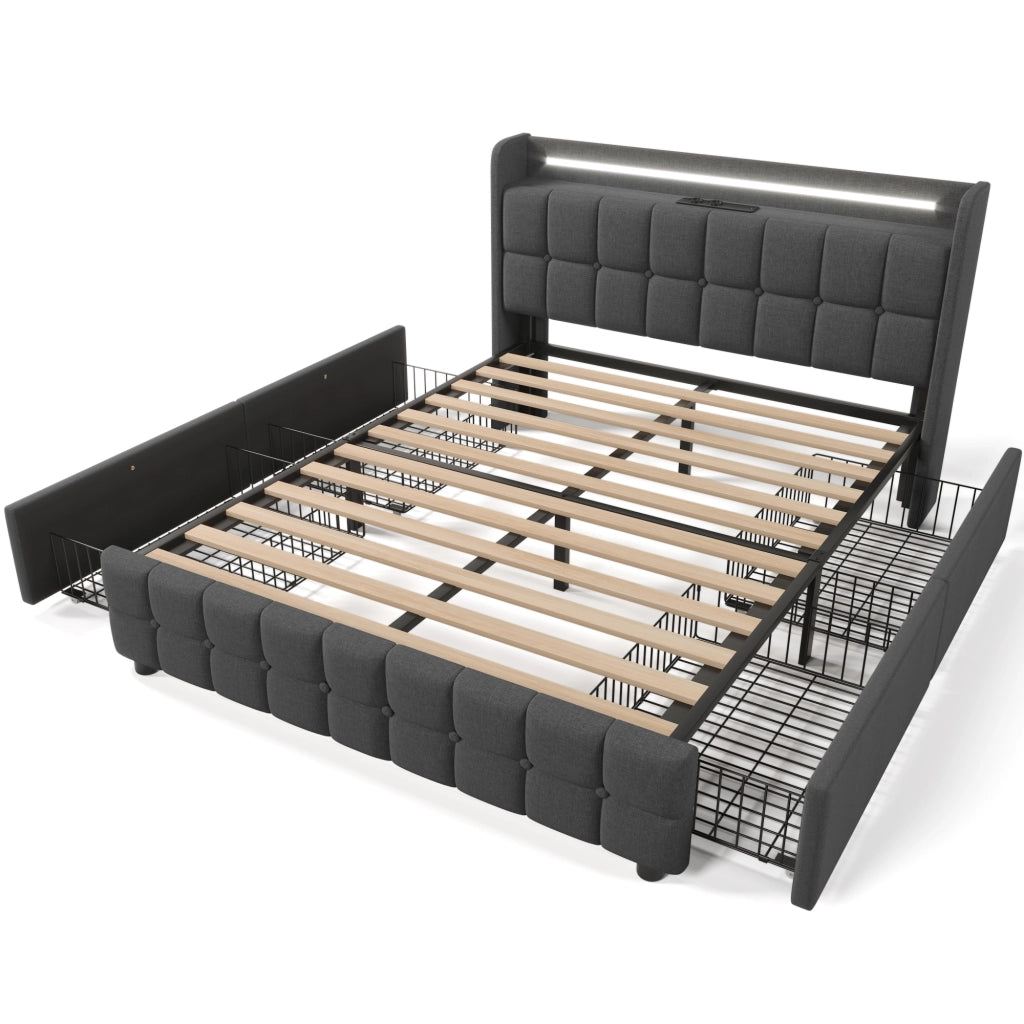 letto imbottito legno grigio 160x200 cm