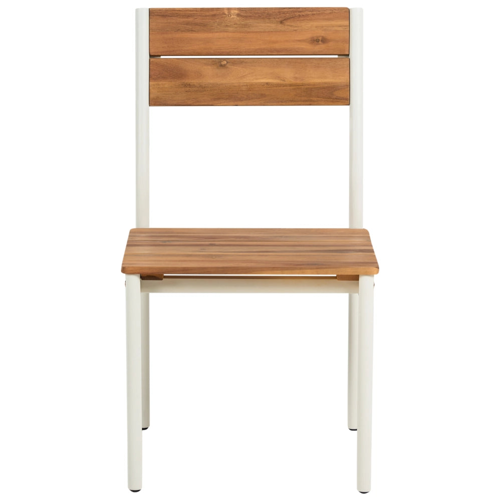 Set da giardino composto da 2 sedie in legno di acacia a doghe con struttura in metallo, colore marrone stile moderno