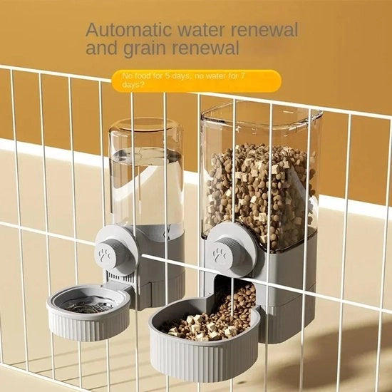 Dispensatore automatico di cibo e acqua adattabile per animali domestici con gravità, Dispensatore di acqua adattabile per cani, gabbia appesa, lettiera per cani, lettiera per gatti, dispensatore automatico di cibo, accessori per animali (grigio)