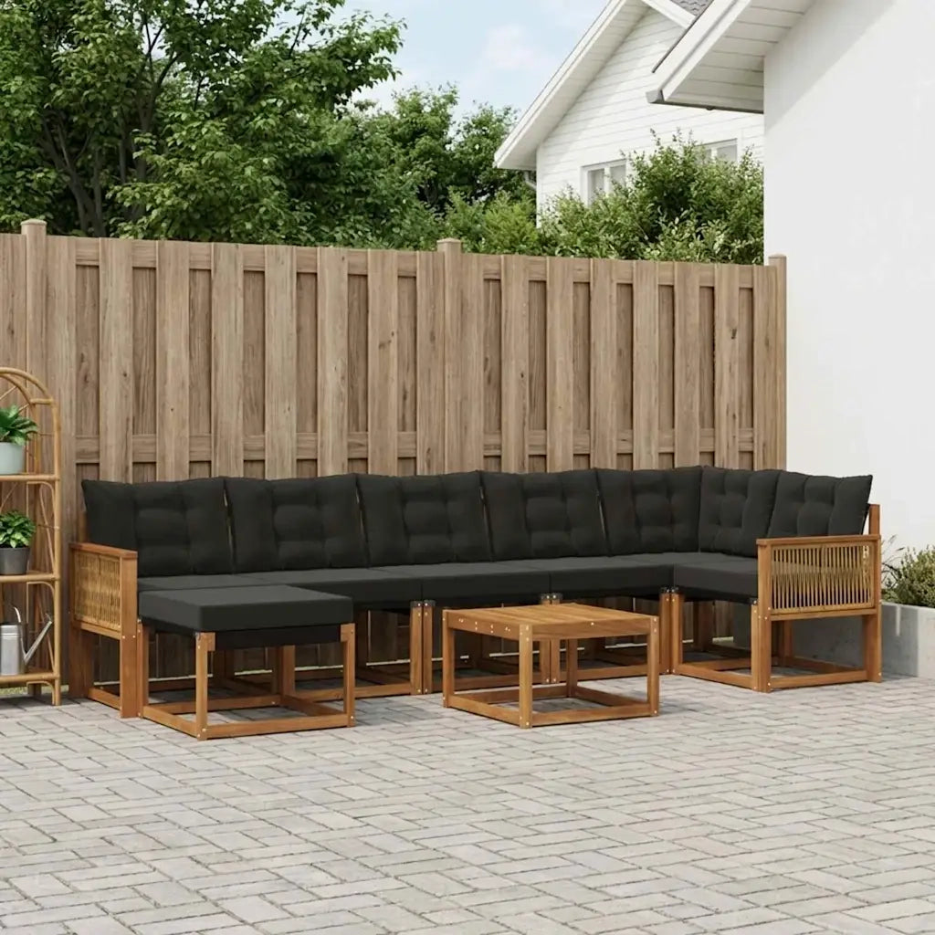 Set di divani da esterno con cuscino 8 pcs Naturale e Nero 3382116