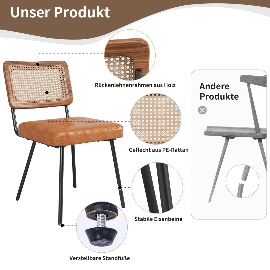 SEDIA da pranzo 61x46x79 cm in PU e metallo marrone