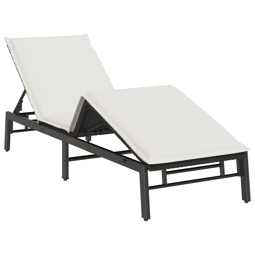 Lettino Prendisole con Cuscino Nero in Polyrattan 4104079