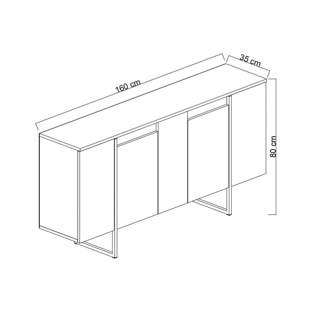 Credenza Arta, Buffet da soggiorno, Madia da salotto, Dispensa da cucina, 160x35h80 cm, Antracite e Oro